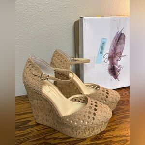 Jessica Simpson Marshela ankle strap crochet platform cork wedge size 9M